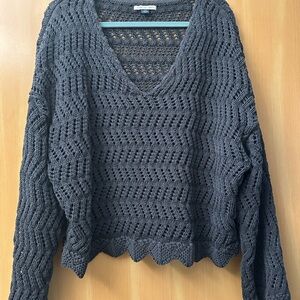 🩶 Gray V-Neck Ballet Open Knit Sweater American Eagle